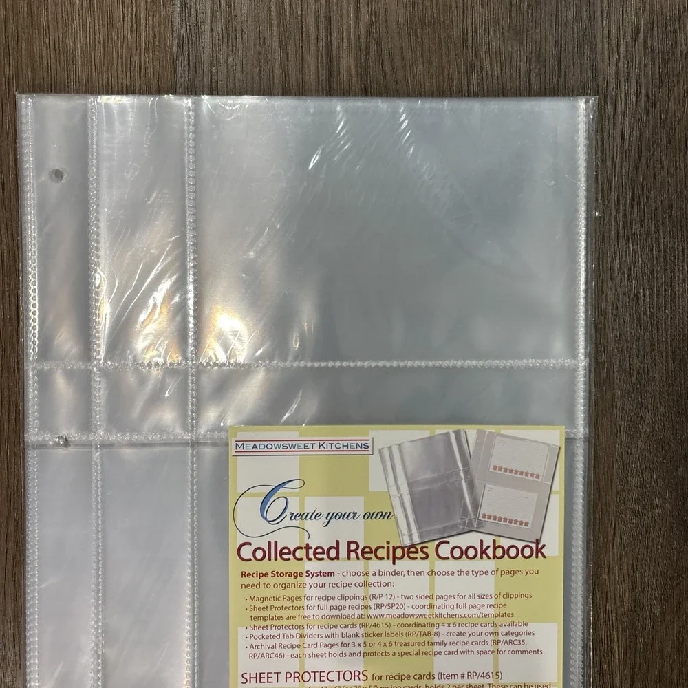 Meadowsweet Kitchens 15 Plastic‎ Recipe Card Sheet Protectors 3 Ring Binder 4x6
